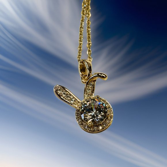Gold 1.5 ct Zircon and Rabbit Face Pendant Necklace - Picture 11 of 17